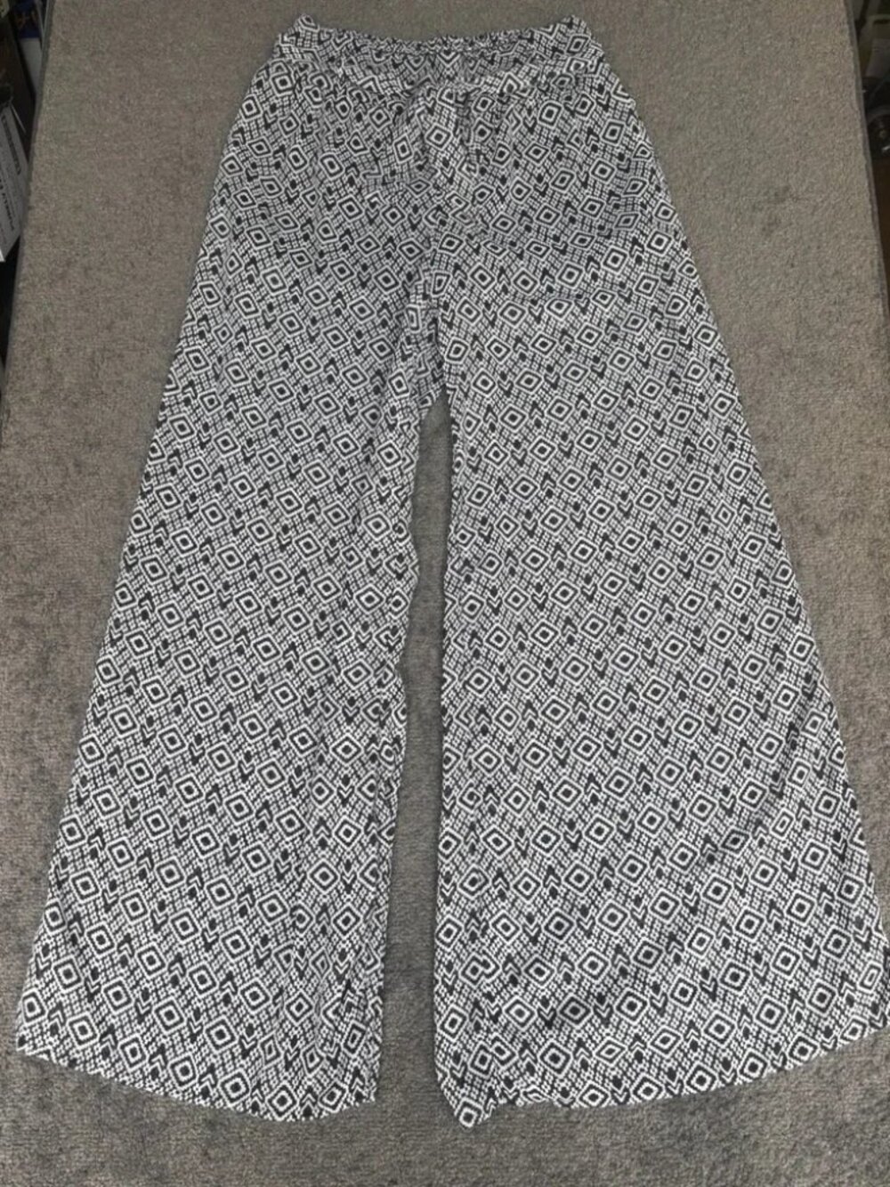 Heartsoul pants Wide Leg Women's White Black Geometric 100% Belted Pockets